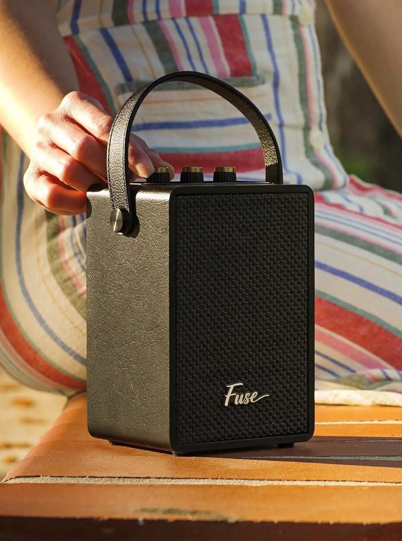 Alt view image 2 of 7 - Fuse Andle Vintage Retro Bluetooth Speaker with Vegan Leather Handle | Portable Speaker with Smartphone Connection | USB & AUX Input | Stylish Black Wood Exterior