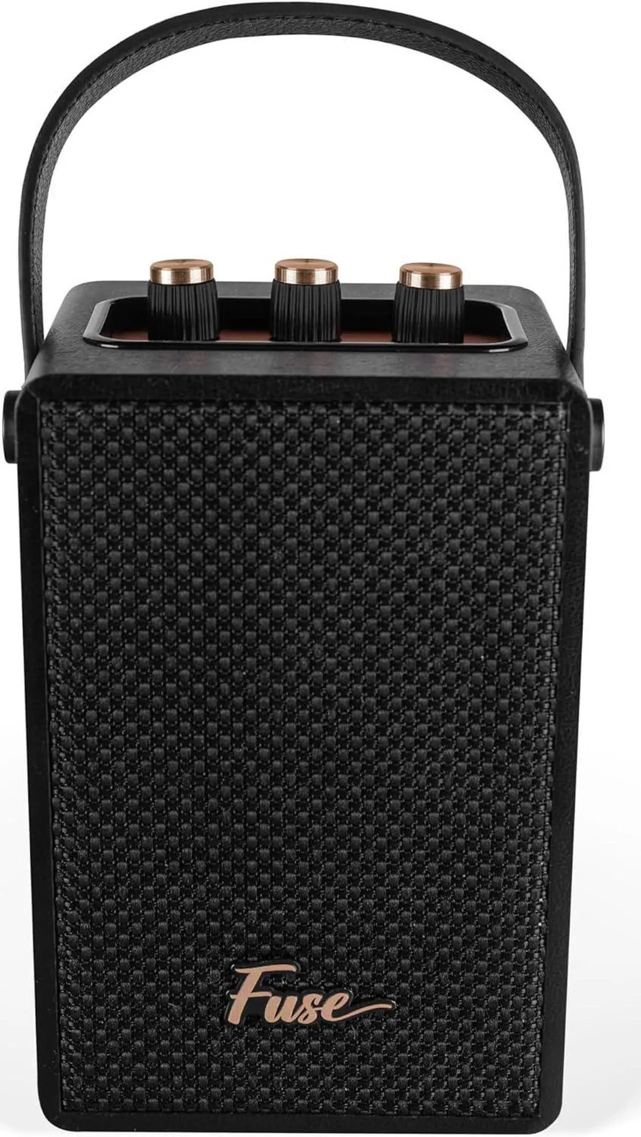 Alt view image 3 of 7 - Fuse Andle Vintage Retro Bluetooth Speaker with Vegan Leather Handle | Portable Speaker with Smartphone Connection | USB & AUX Input | Stylish Black Wood Exterior