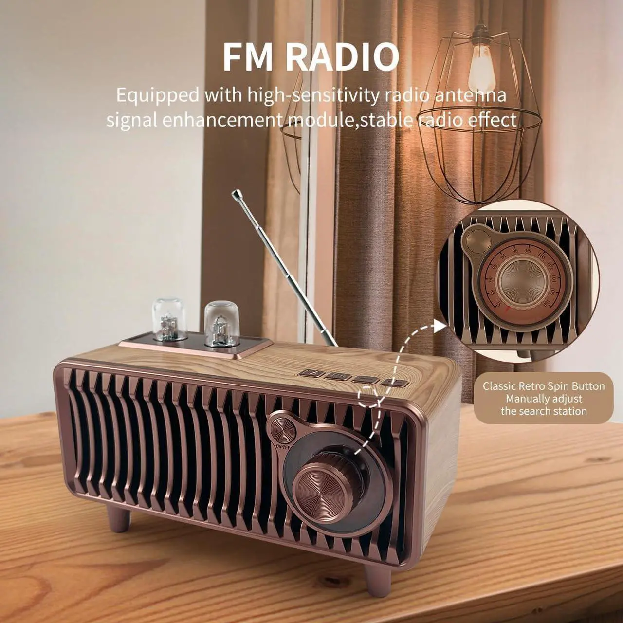 Alt view image 2 of 7 - Retro Bluetooth Speaker, Vintage Radio Natural Wood Rotary FM Radio 20W Dual Speakers Stereo,with U Disk/TF Card/Aux Music Player Function,Portable Wireless Speakers for Home, Office Decor