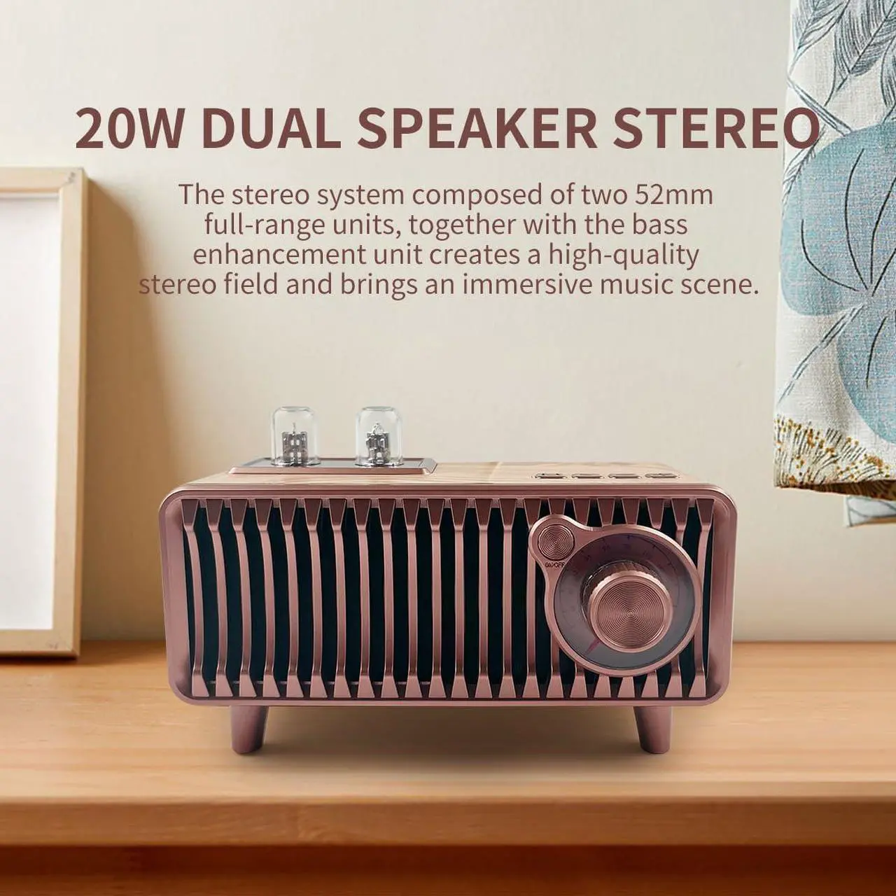 Alt view image 3 of 7 - Retro Bluetooth Speaker, Vintage Radio Natural Wood Rotary FM Radio 20W Dual Speakers Stereo,with U Disk/TF Card/Aux Music Player Function,Portable Wireless Speakers for Home, Office Decor