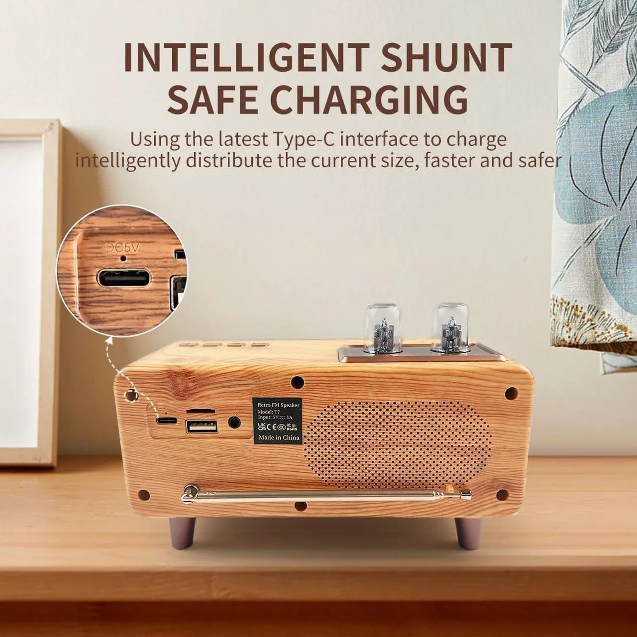 Alt view image 5 of 7 - Retro Bluetooth Speaker, Vintage Radio Natural Wood Rotary FM Radio 20W Dual Speakers Stereo,with U Disk/TF Card/Aux Music Player Function,Portable Wireless Speakers for Home, Office Decor