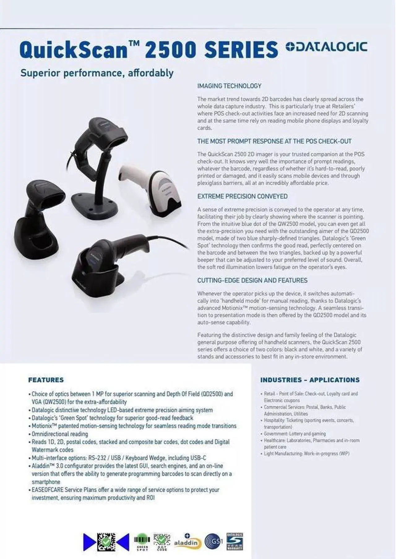Alt view image 6 of 7 - Datalogic QW2520-BK Handheld Corded Barcode Scanner 2D VGA Imager USB Interface