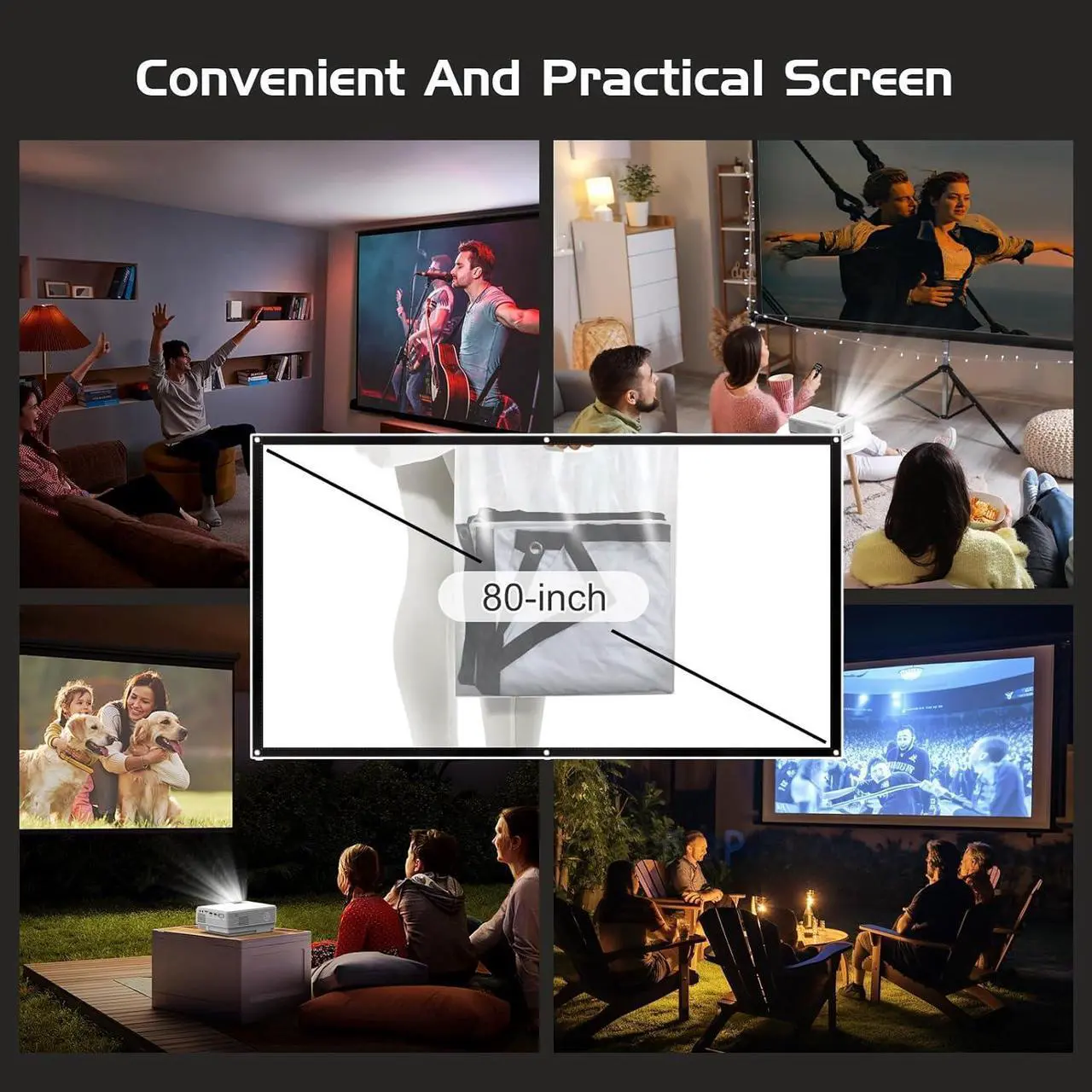 Alt view image 2 of 7 - Projector with Two-way Bluetooth Mini Projector with Projector Screen Full HD 1080P Portable Video Projector Home Movie Projector Compatible with HDMI/USB/Smartphone