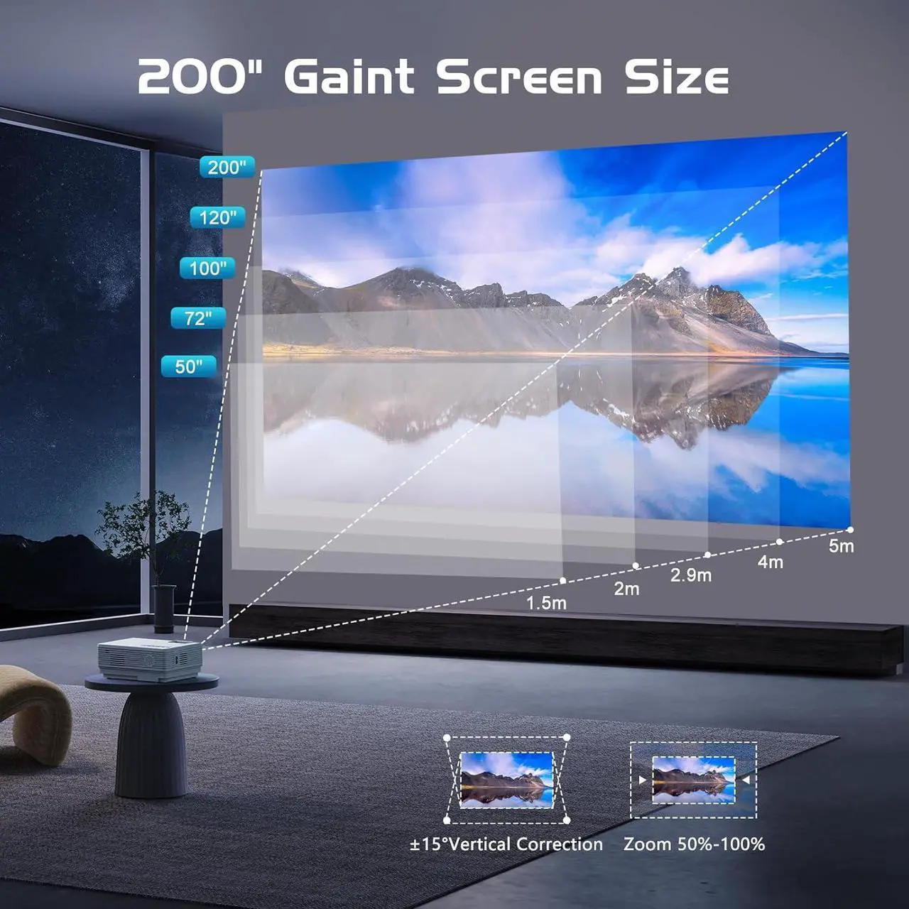 Alt view image 4 of 7 - Projector with Two-way Bluetooth Mini Projector with Projector Screen Full HD 1080P Portable Video Projector Home Movie Projector Compatible with HDMI/USB/Smartphone