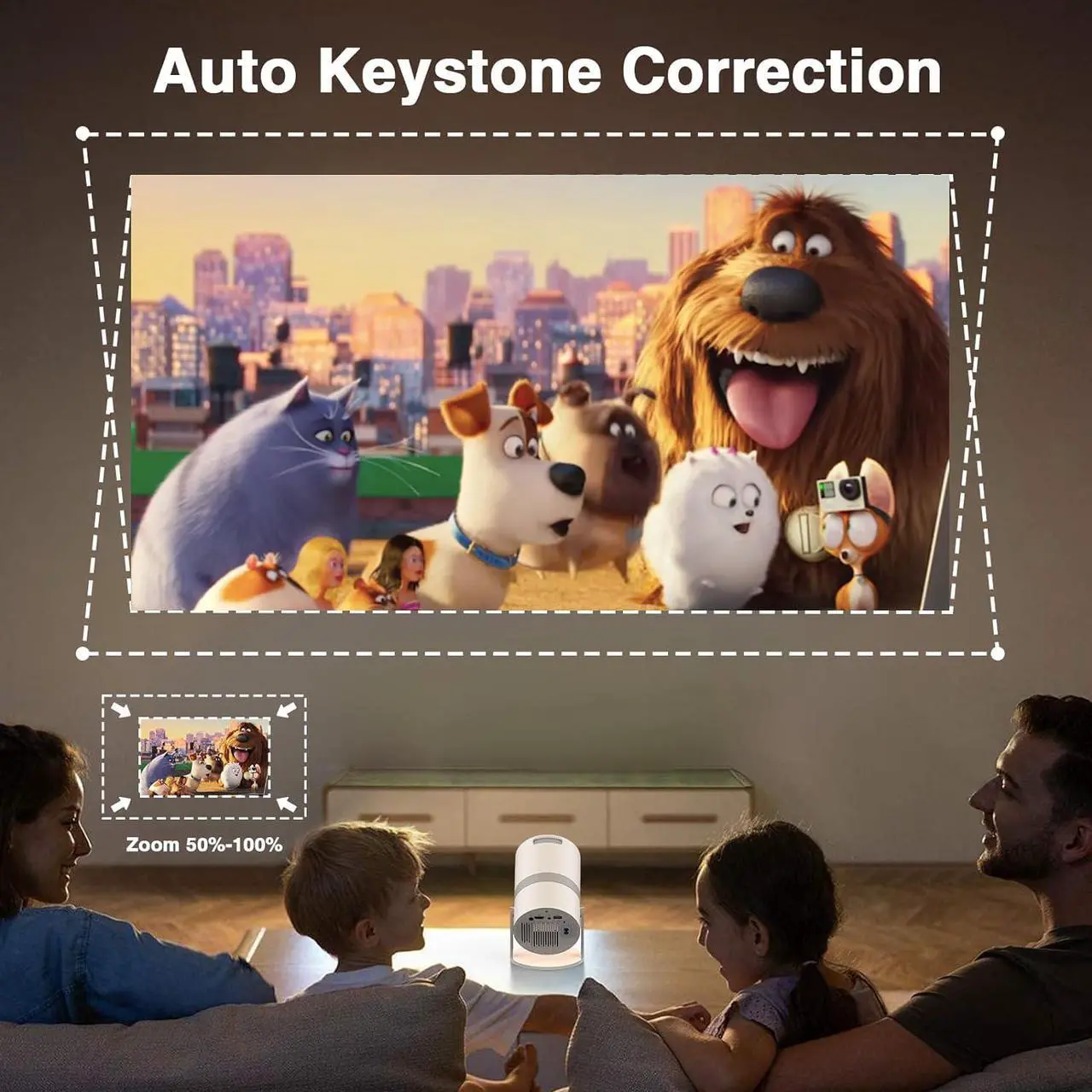 Alt view image 5 of 7 - [Built-in -Apps] PANSEBA 270°Adjustable Smart Mini Projector with WiFi 6 and Bluetooth, Auto Keystone Outdoor Movie Projector, Big Screen Home Portable Projector for Phone/TV Stick/Laptop/HDMI