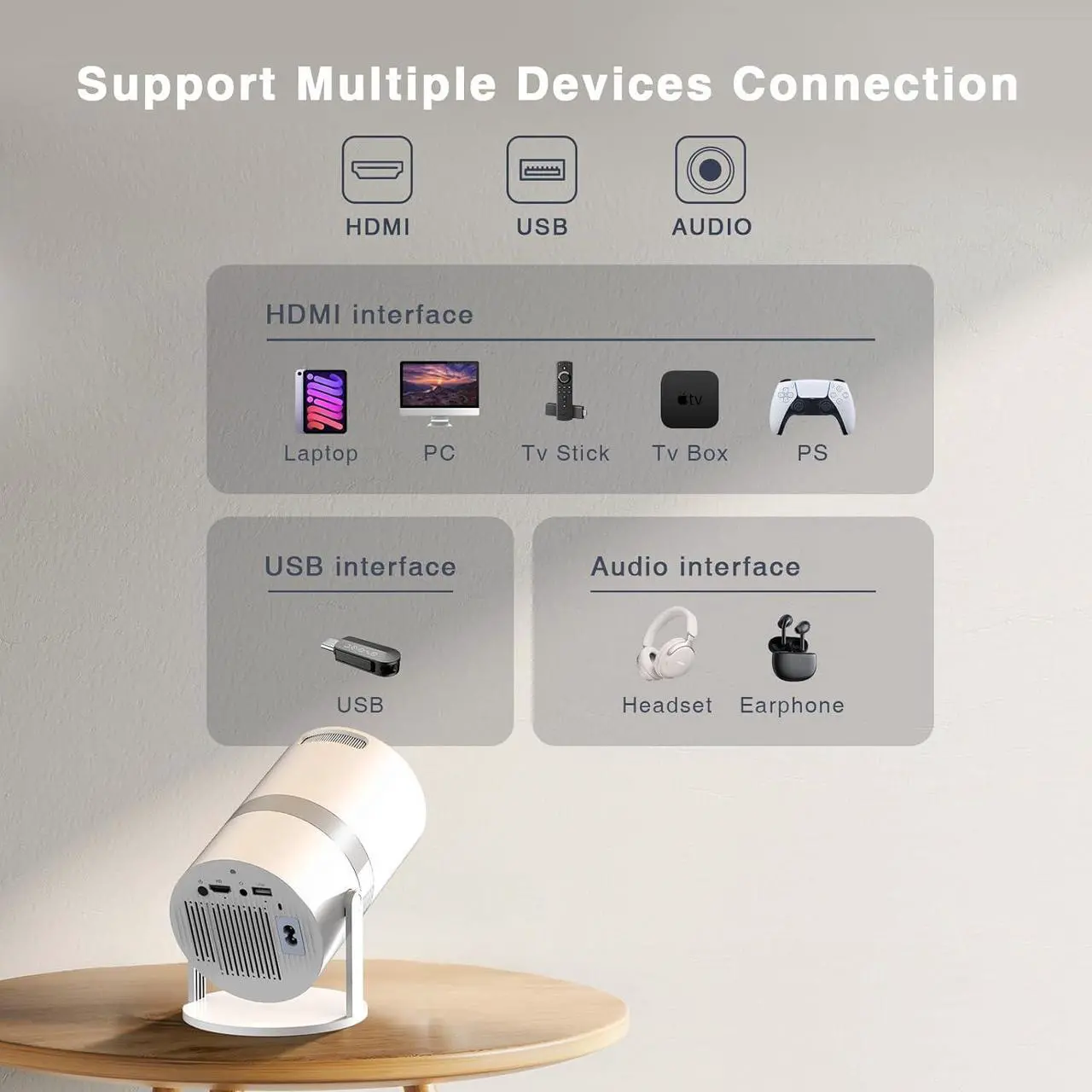 Alt view image 7 of 7 - [Built-in -Apps] PANSEBA 270°Adjustable Smart Mini Projector with WiFi 6 and Bluetooth, Auto Keystone Outdoor Movie Projector, Big Screen Home Portable Projector for Phone/TV Stick/Laptop/HDMI