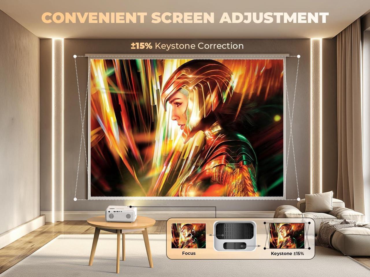 Alt view image 3 of 7 - Mini Projector with WiFi and Bluetooth, 450ANSI 1080P FHD Home Movie Projector, Portable Outdoor Projector with 250" Display+Zoom, Compatible w/Phone/Laptop/TV Stick-Indoor&Outdoor