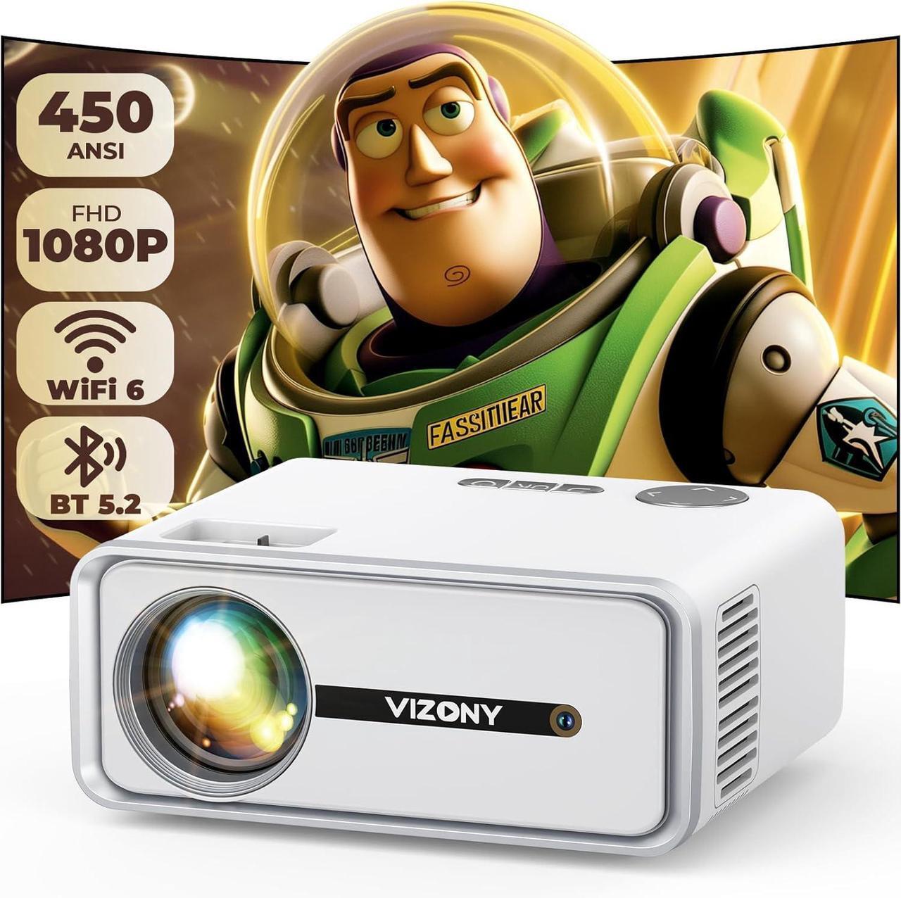 Main image of Mini Projector with WiFi and Bluetooth, 450ANSI 1080P FHD Home Movie Projector, Portable Outdoor Projector with 250" Display+Zoom, Compatible w/Phone/Laptop/TV Stick-Indoor&Outdoor