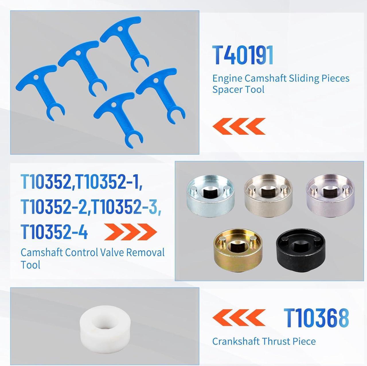 Alt view image 3 of 7 - Timing Tool Kit for VW Audi TSI TFSI EA888 1.8L 2.0L Engine, with Additional T40191 Engine Camshaft Sliding Pieces Sp Tool, T10355 Crankshaft Pulley Holding Wrench T40098 T40267 T40271