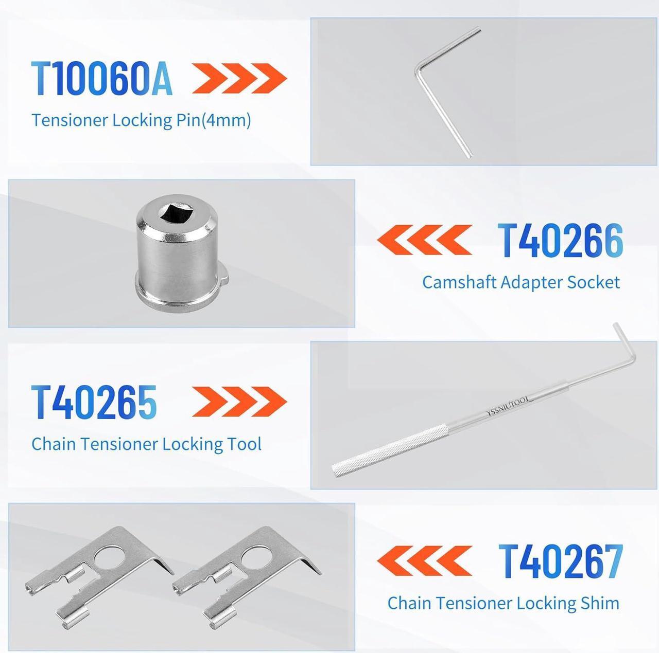 Alt view image 6 of 7 - Timing Tool Kit for VW Audi TSI TFSI EA888 1.8L 2.0L Engine, with Additional T40191 Engine Camshaft Sliding Pieces Sp Tool, T10355 Crankshaft Pulley Holding Wrench T40098 T40267 T40271