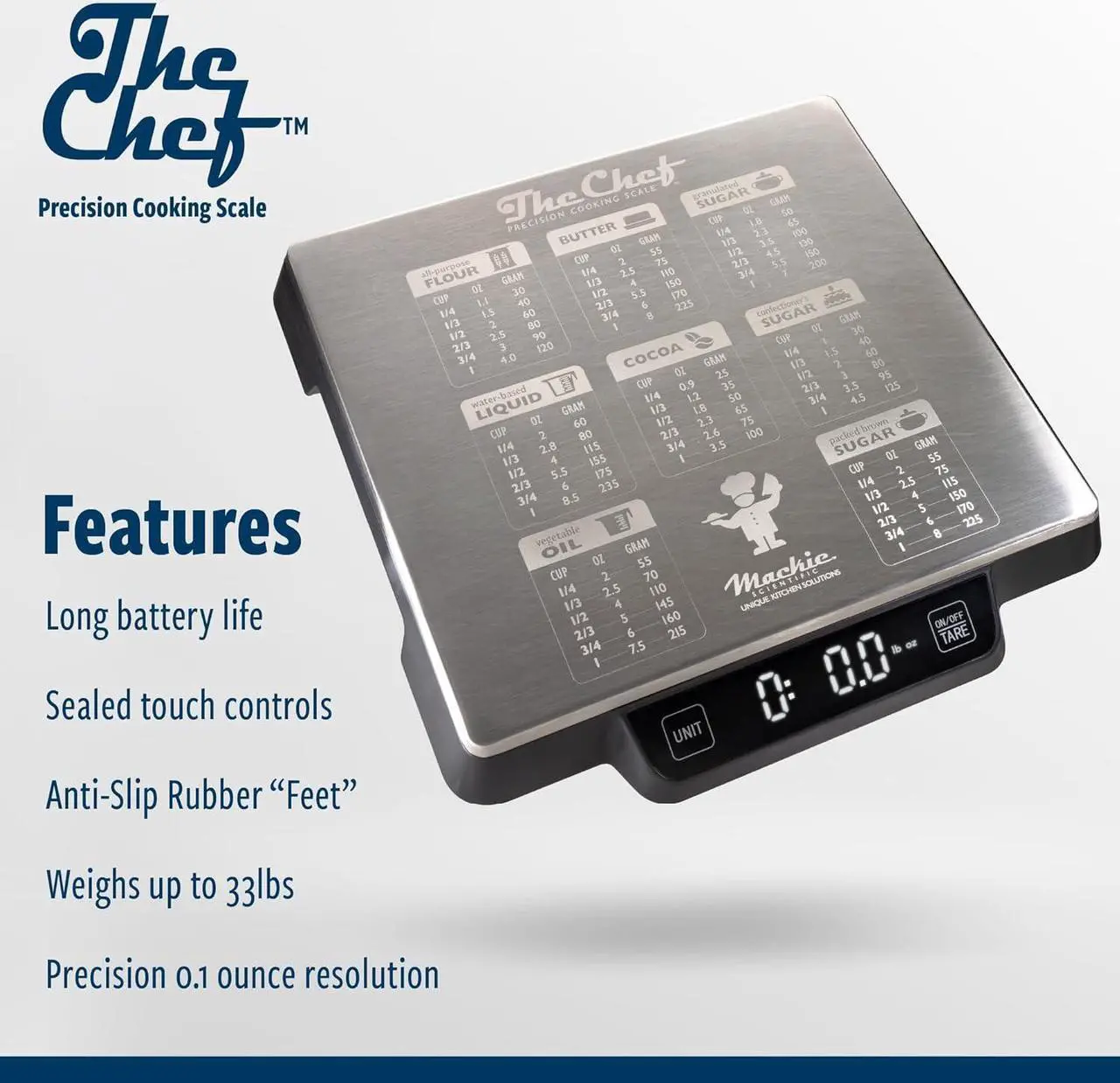 Alt view image 2 of 4 - Heavy Duty Digital Kitchen/Food Scale  33lb Capacity, 1g Accuracy, Perfect for Baking, Cooking & Meal Prep! Easy-to-Read with Large Containers. Bonus: Built in Baking Conversions! Restaurant Grade!