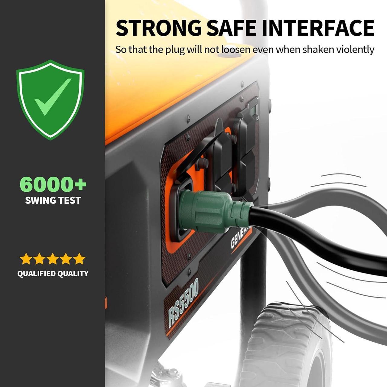 Alt view image 4 of 7 - 100Feet 30 Amp Generator Extension Cord 4 Prong,Heavy Duty NEMA L14-30P/L14-30R,125/250V 7500W,Black 10 Gauge SJTW Twist Locking Generator to House Power Cords,100ft Generator Accessories