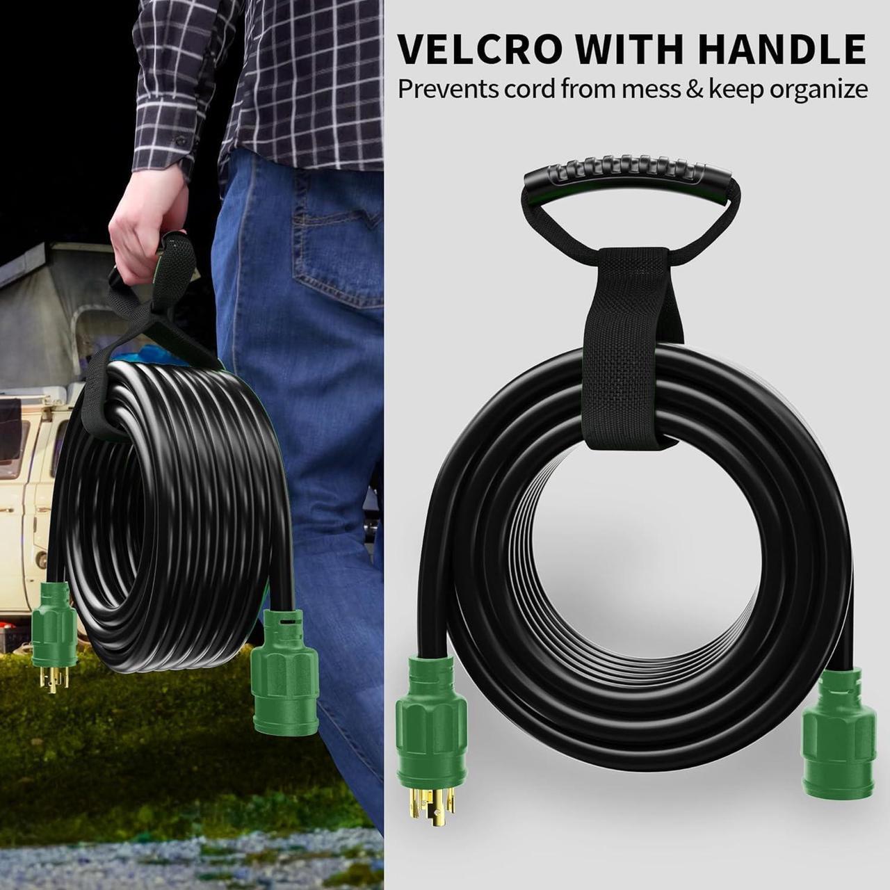 Alt view image 5 of 7 - 100Feet 30 Amp Generator Extension Cord 4 Prong,Heavy Duty NEMA L14-30P/L14-30R,125/250V 7500W,Black 10 Gauge SJTW Twist Locking Generator to House Power Cords,100ft Generator Accessories