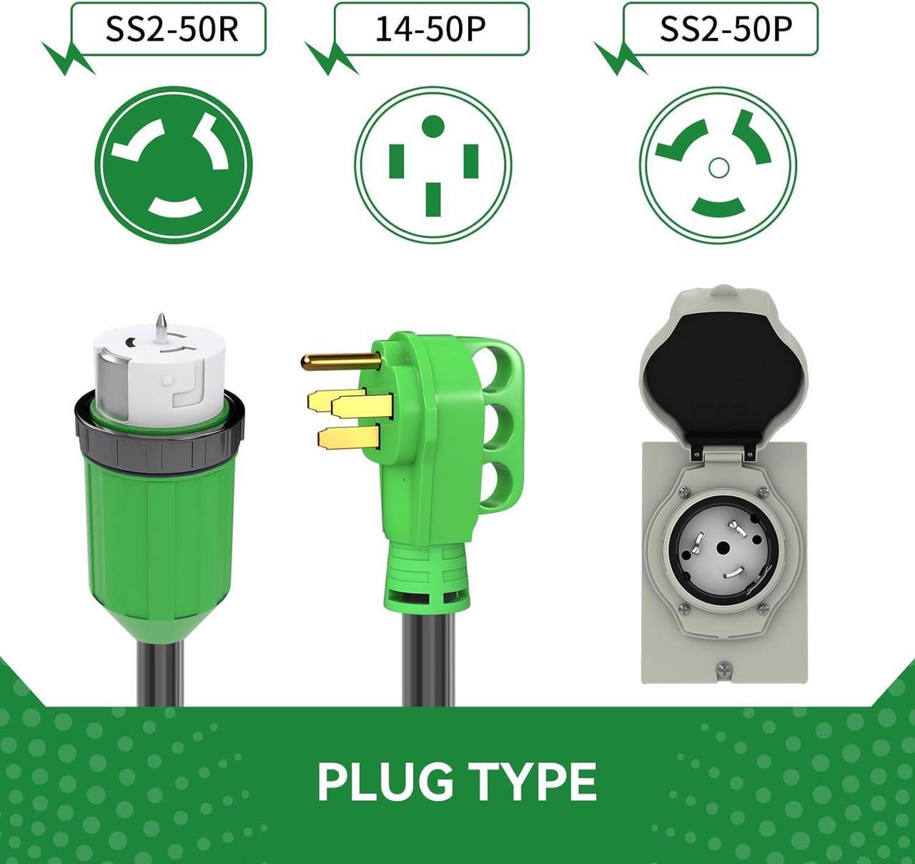Alt view image 2 of 7 - 50 Amp Generator Cord 15FT and Power Inlet Box, Pre-Drilled 50 Amp Generator Inlet Box with Cord, NEMA 14-50P to SS2-50R Generator Cord Waterproof Combo Kit, ETL Listed