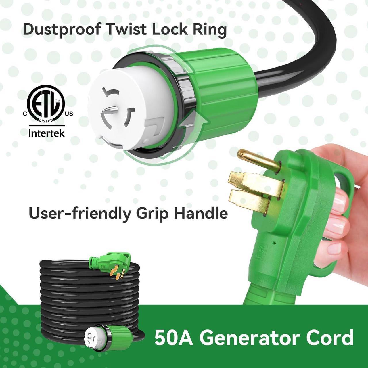Alt view image 4 of 7 - 50 Amp Generator Cord 15FT and Power Inlet Box, Pre-Drilled 50 Amp Generator Inlet Box with Cord, NEMA 14-50P to SS2-50R Generator Cord Waterproof Combo Kit, ETL Listed