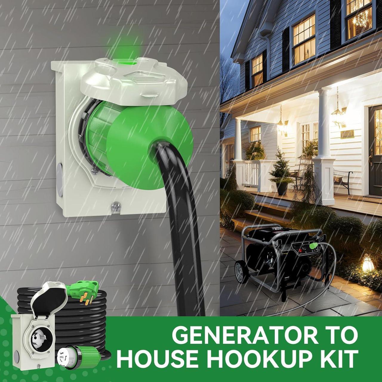 Alt view image 7 of 7 - 50 Amp Generator Cord 15FT and Power Inlet Box, Pre-Drilled 50 Amp Generator Inlet Box with Cord, NEMA 14-50P to SS2-50R Generator Cord Waterproof Combo Kit, ETL Listed
