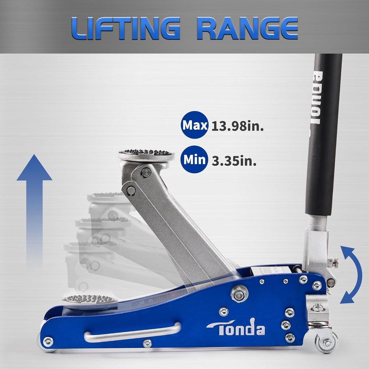 Alt view image 2 of 7 - Floor Jack, Low Profile 2 Ton Hydraulic Aluminum and Steel Car Jack with Dual Pump System, Rapid Lift, Blue