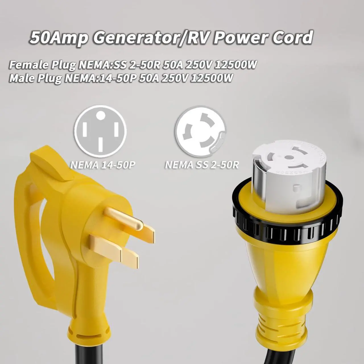 Alt view image 4 of 7 - 50 Amp Generator Cord, 10FT 50 Amp RV Extension Cord with Twist Lock, Generator Cord 50A 4 Prong, NEMA 14-50P to SS2-50R Heavy Duty 6/3+8/1 AWG STW Wire for RV Camper & Generator to House