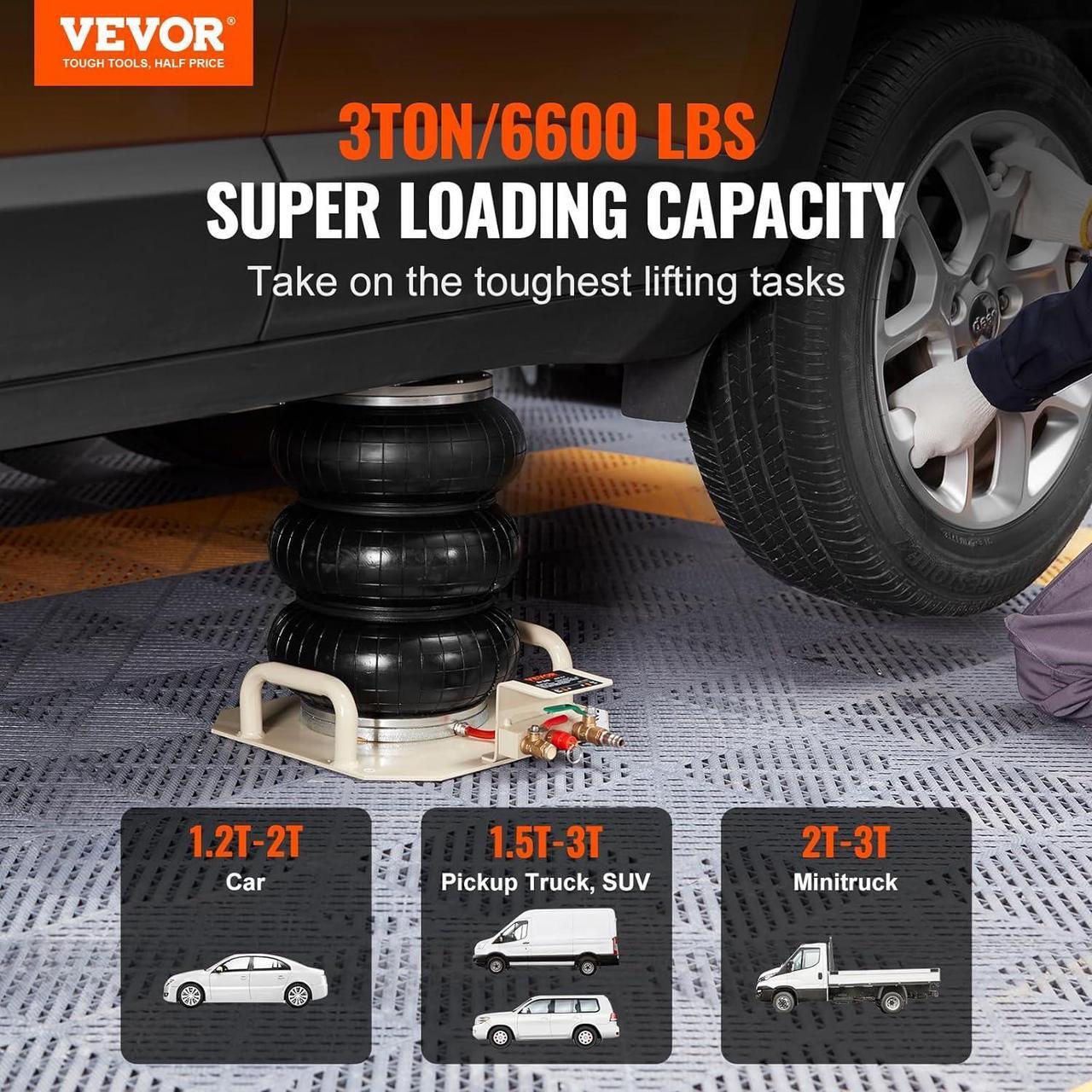 Alt view image 3 of 7 - Air Jack, 3 Ton/6600 lbs Triple Bag Air Jack, Airbag Jack with Six Steel Pipes, Lift up to 17.7 inch/450 mm, 3-5 s Fast Lifting Pneumatic Jack, with Side Handles for Car, Garage, Repair (Beige)