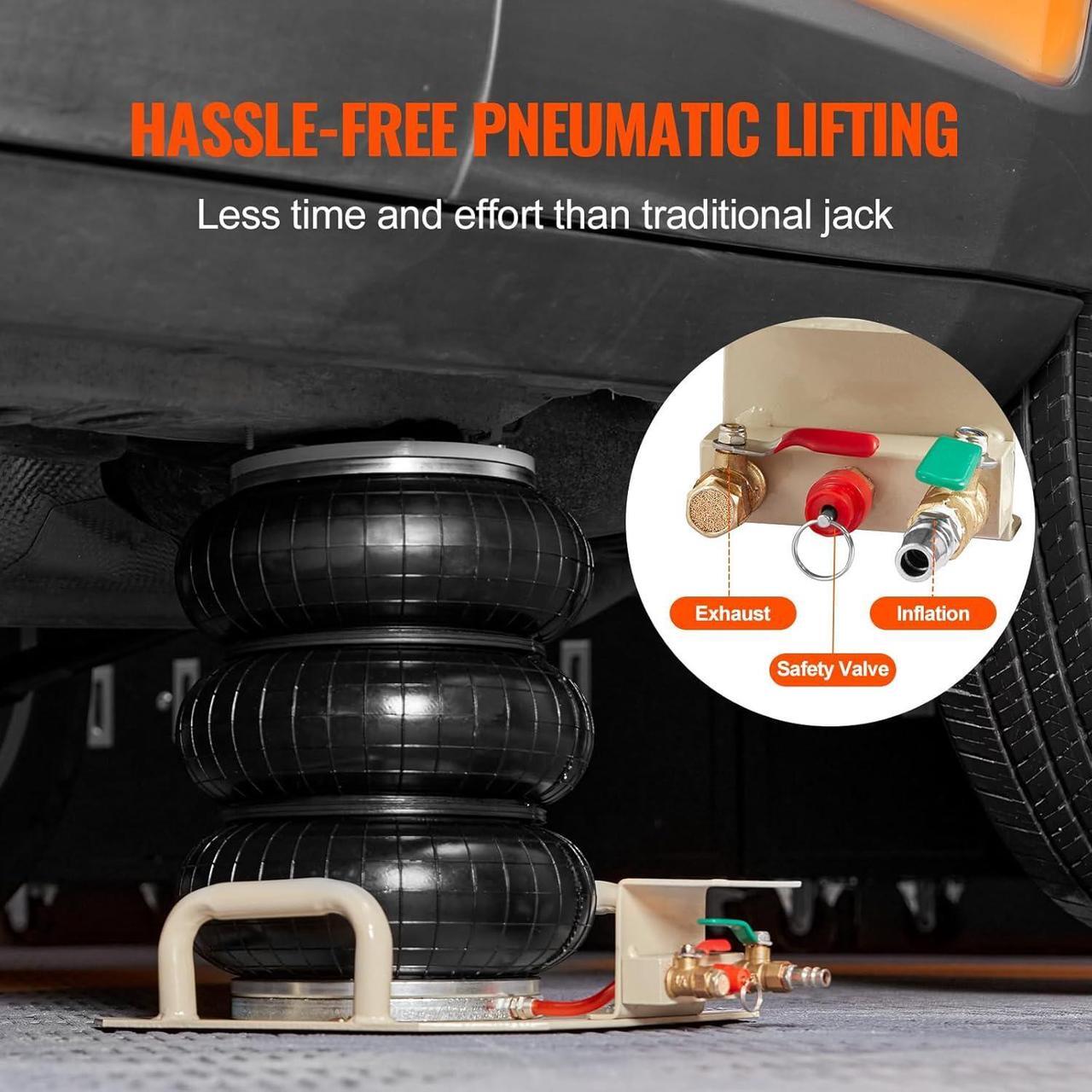 Alt view image 5 of 7 - Air Jack, 3 Ton/6600 lbs Triple Bag Air Jack, Airbag Jack with Six Steel Pipes, Lift up to 17.7 inch/450 mm, 3-5 s Fast Lifting Pneumatic Jack, with Side Handles for Car, Garage, Repair (Beige)