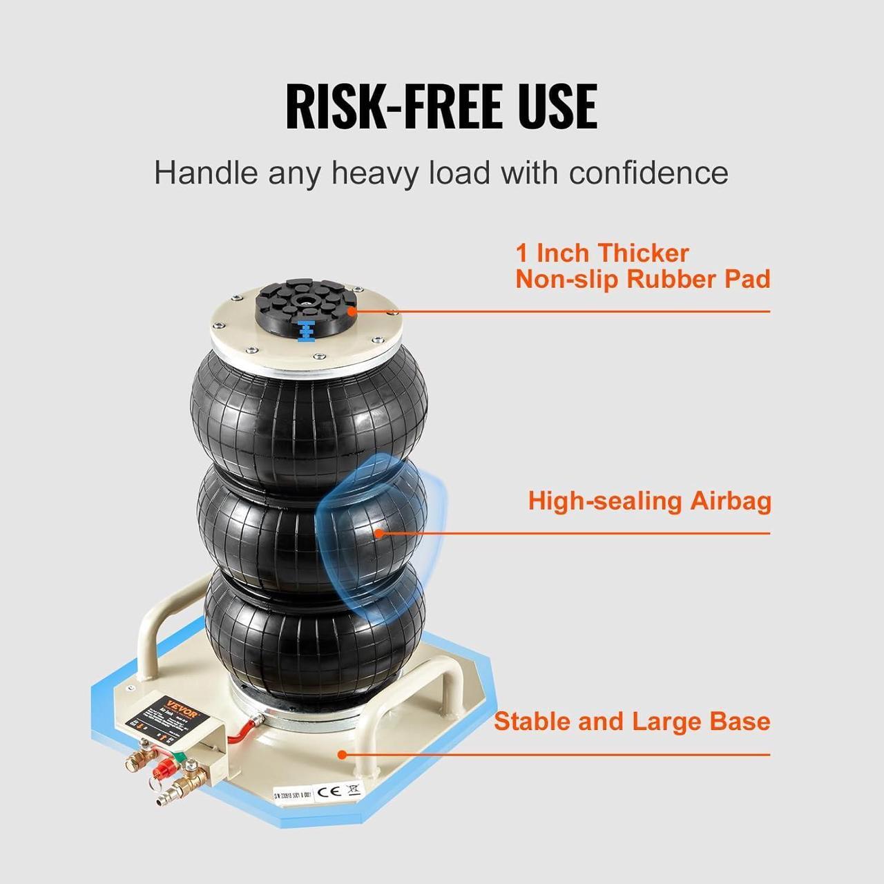 Alt view image 6 of 7 - Air Jack, 3 Ton/6600 lbs Triple Bag Air Jack, Airbag Jack with Six Steel Pipes, Lift up to 17.7 inch/450 mm, 3-5 s Fast Lifting Pneumatic Jack, with Side Handles for Car, Garage, Repair (Beige)