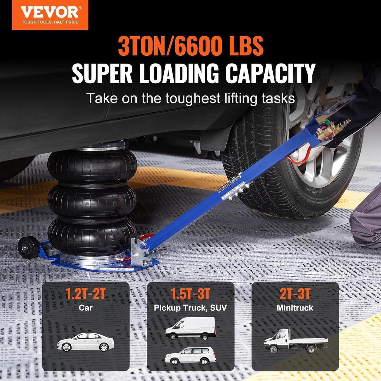 Alt view image 2 of 7 - Air Jack, 3 Ton/6600 lbs Triple Bag Air Jack, Airbag Jack with Six Steel Pipes, Lift up to 17.7", 3-5 s Fast Lifting Pneumatic Jack, with Adjustable Long Handles for Cars
