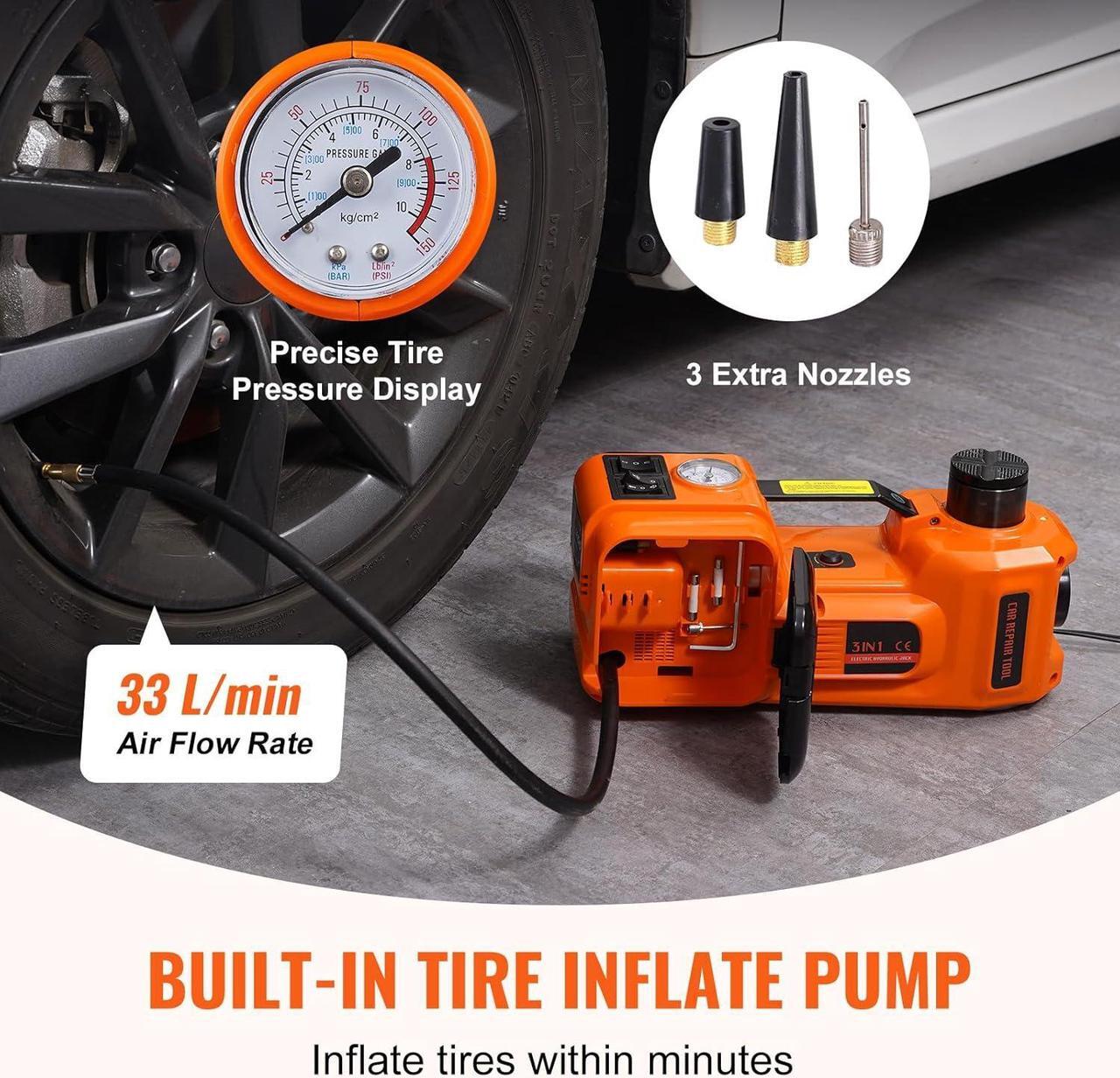 Alt view image 5 of 7 - Electric Car Jack, 5 Ton/11023 LBS Hydraulic Jack Lift with Electric Impact Wrench, Built-in Inflatable Pump, and LED Light for SUV MPV Sedan Truck Change Tires Garage Repair