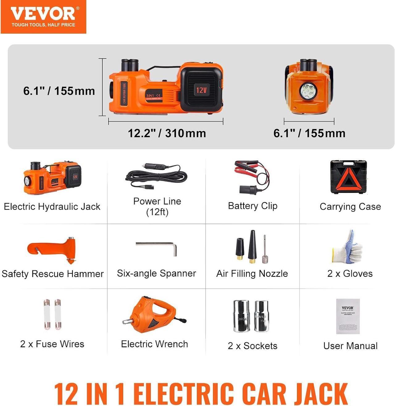 Alt view image 7 of 7 - Electric Car Jack, 5 Ton/11023 LBS Hydraulic Jack Lift with Electric Impact Wrench, Built-in Inflatable Pump, and LED Light for SUV MPV Sedan Truck Change Tires Garage Repair