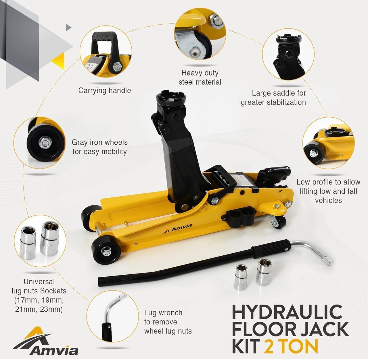 Alt view image 3 of 6 - Jack Kit 2 Ton with Case (4,400 lbs) | Car Jack Kit - Hydraulic Low Profile Jack | Trolley Jack - Tire Jack Tool Kit | Portable, Ideal for SUV and Auto - Universal Car Jack Kit with Lug Wrench