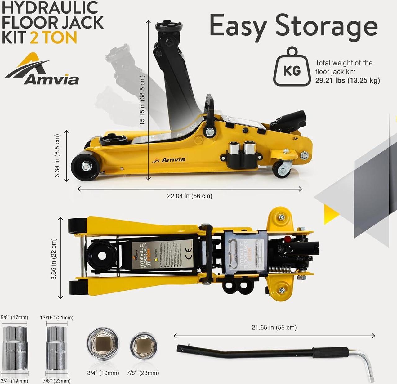 Alt view image 4 of 6 - Jack Kit 2 Ton with Case (4,400 lbs) | Car Jack Kit - Hydraulic Low Profile Jack | Trolley Jack - Tire Jack Tool Kit | Portable, Ideal for SUV and Auto - Universal Car Jack Kit with Lug Wrench