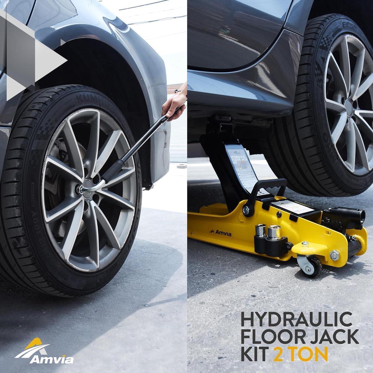Alt view image 2 of 6 - Jack Kit 2 Ton with Case (4,400 lbs) | Car Jack Kit - Hydraulic Low Profile Jack | Trolley Jack - Tire Jack Tool Kit | Portable, Ideal for SUV and Auto - Universal Car Jack Kit with Lug Wrench