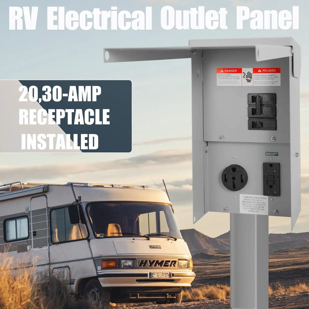 Alt view image 2 of 6 - Electrical Power Outlet Panel Weatherproof RV Receptacle Box with 50 Amp Breaker 20 Amp GFCI Outlet Outdoor Panel for RV Camper Car Travel Generator Motorhome
