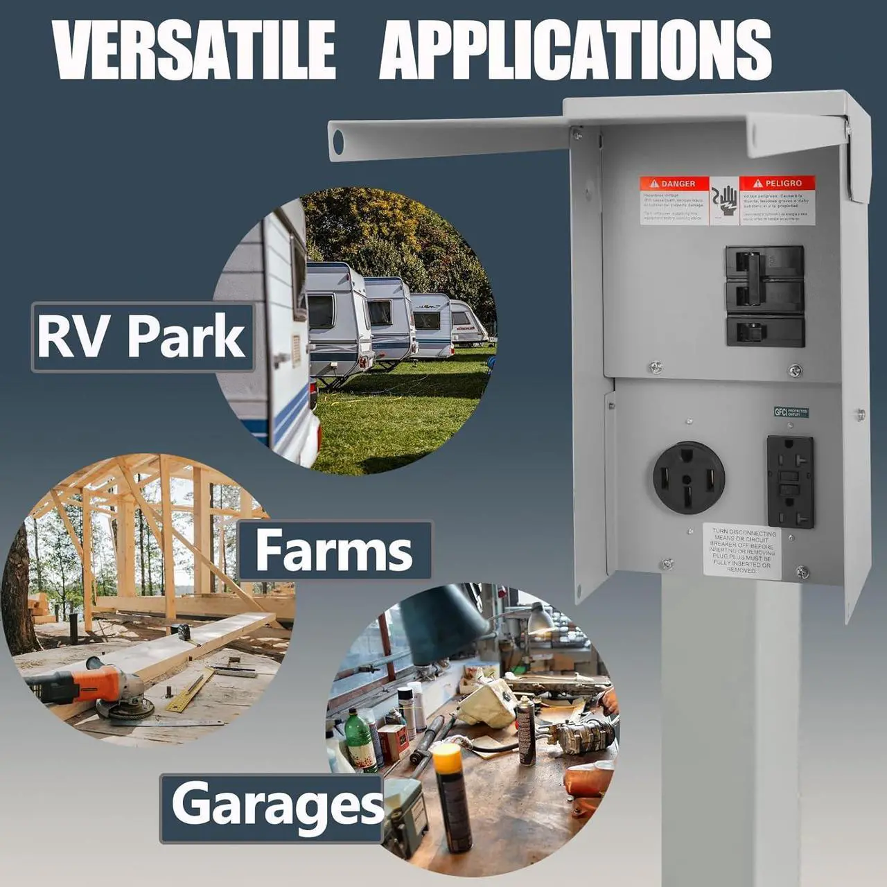 Alt view image 5 of 6 - Electrical Power Outlet Panel Weatherproof RV Receptacle Box with 50 Amp Breaker 20 Amp GFCI Outlet Outdoor Panel for RV Camper Car Travel Generator Motorhome