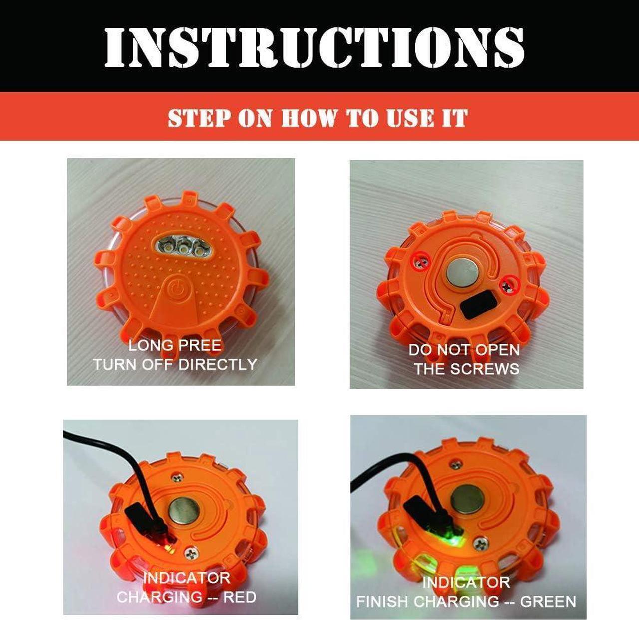 Alt view image 4 of 7 - USB Rechargeable LED Road Flares Emergency Lights-Roadside Warning Car Safety Beacon Flashing Disc Flare Kit with Magnetic Base for Vehicles & Boat | 12 Beacon Disc Pack