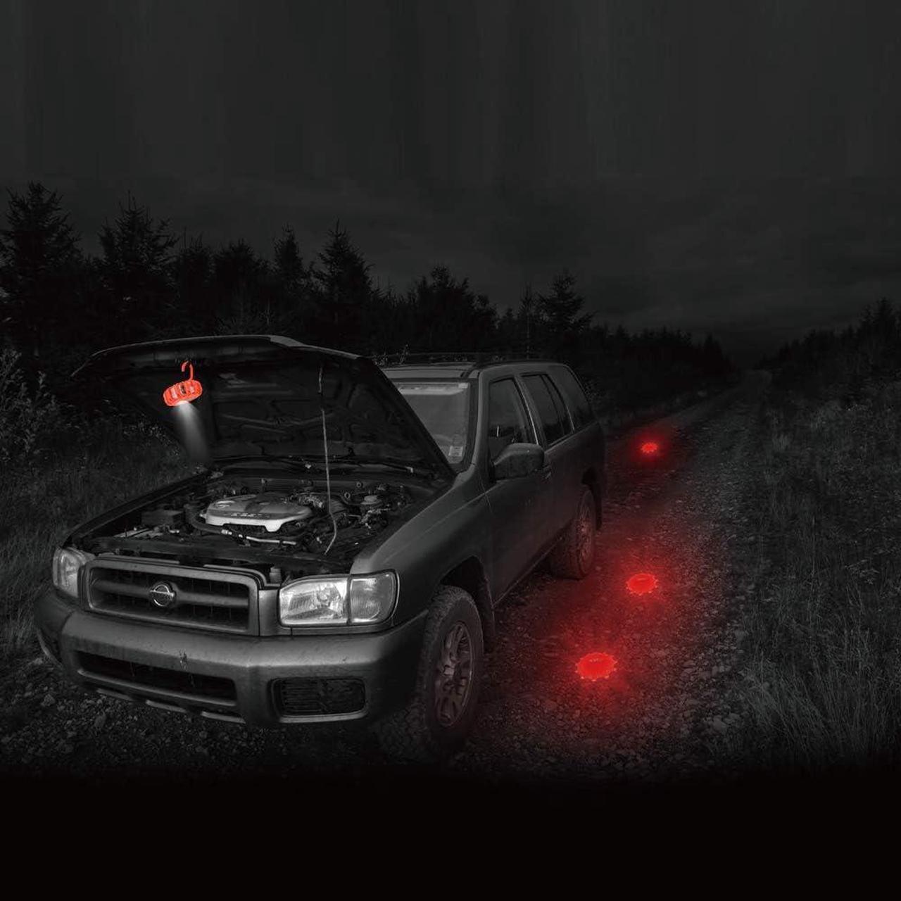 Alt view image 6 of 7 - USB Rechargeable LED Road Flares Emergency Lights-Roadside Warning Car Safety Beacon Flashing Disc Flare Kit with Magnetic Base for Vehicles & Boat | 12 Beacon Disc Pack