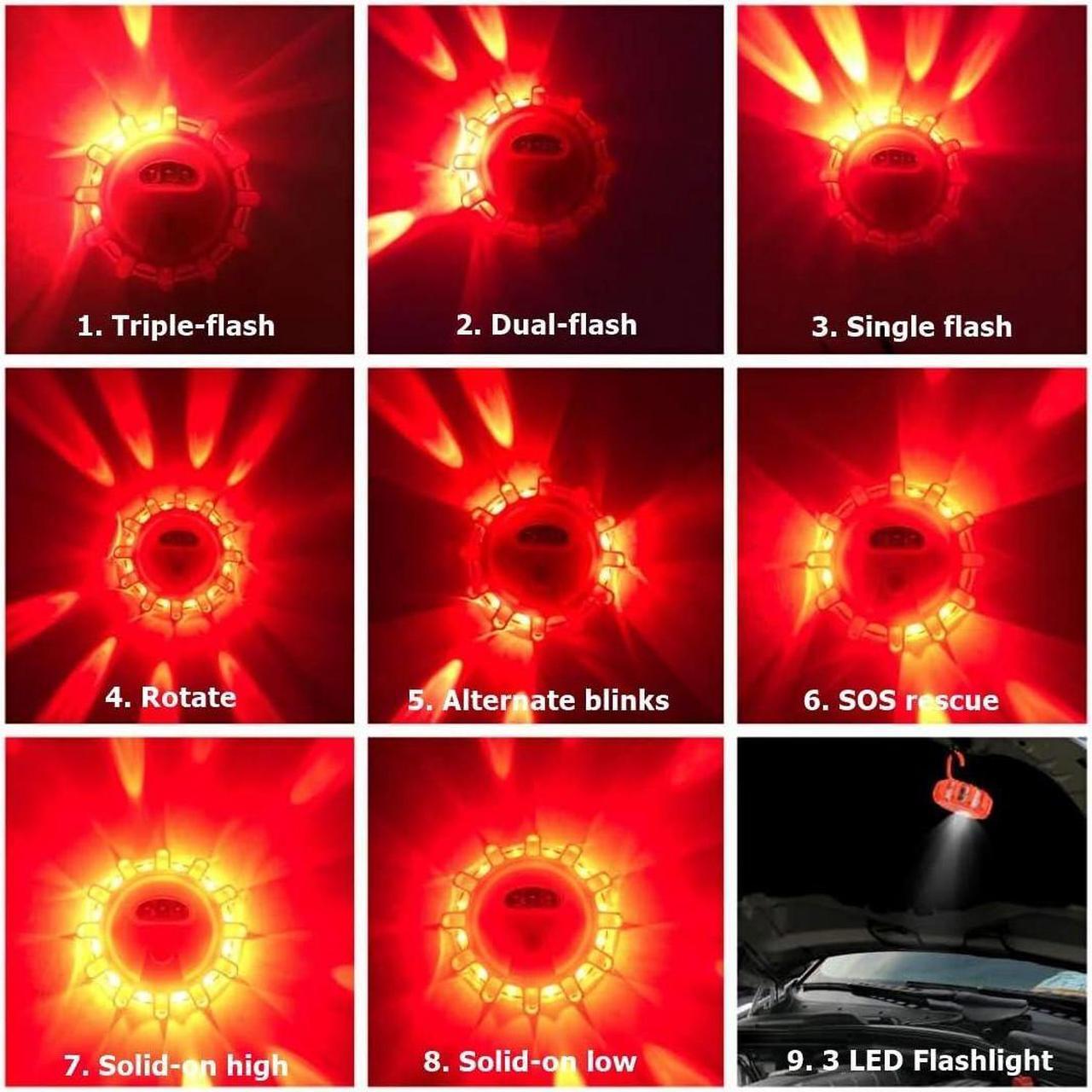 Alt view image 5 of 7 - USB Rechargeable LED Road Flares Emergency Lights-Roadside Warning Car Safety Beacon Flashing Disc Flare Kit with Magnetic Base for Vehicles & Boat | 12 Beacon Disc Pack
