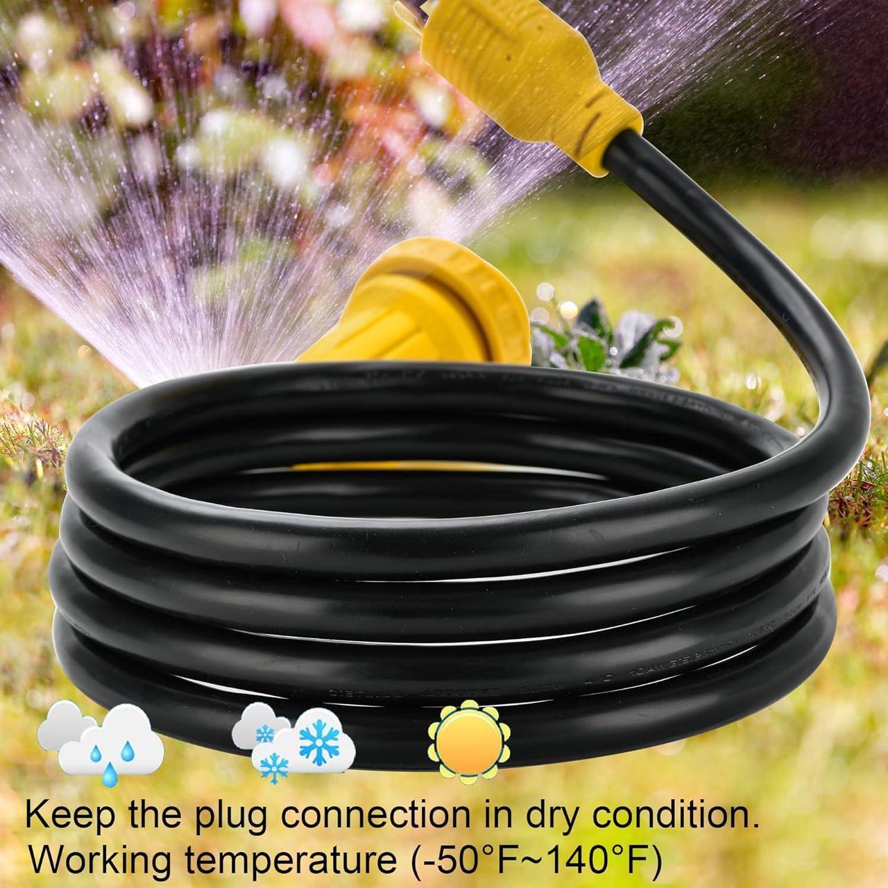 Alt view image 6 of 7 - 30 Amp 4 Prong 10FT Generator Extension Cord and Inlet Box with Locking Connector, Heavy Duty NEMA L14-30P/L14-30R, 125/250V 7500W 10 Gauge Generator to House Power Cord(10FT