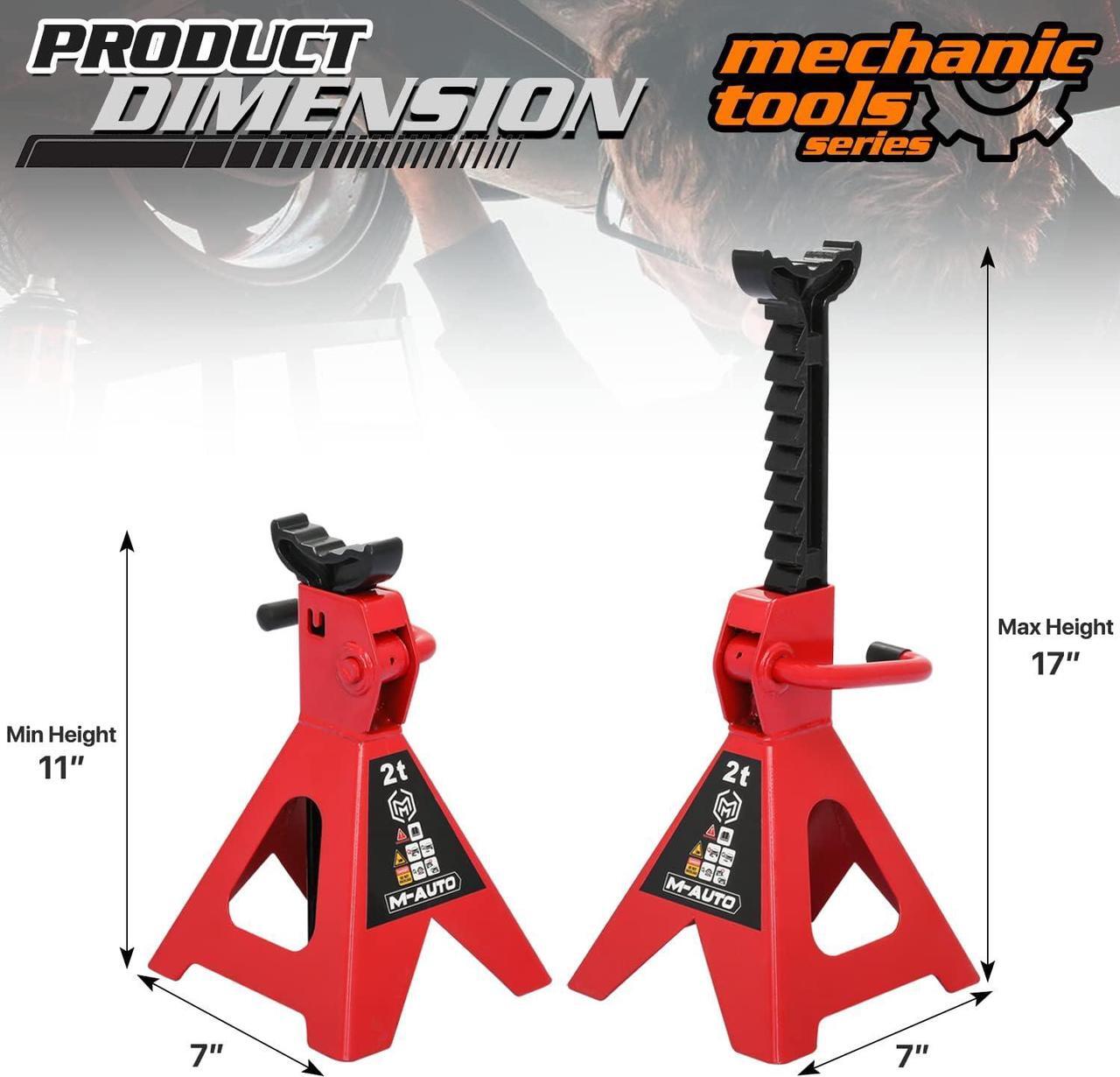 Alt view image 3 of 7 - Hydraulic Trolley Floor Jack Combo with 2 Jack Stands, 2 Ton (4000 lb) Capacity, Steel Car Jacks Adjustable Height 10 3/4" to 16 3/4", Car Lift Auto Repair Tools, Red (Set of 3)