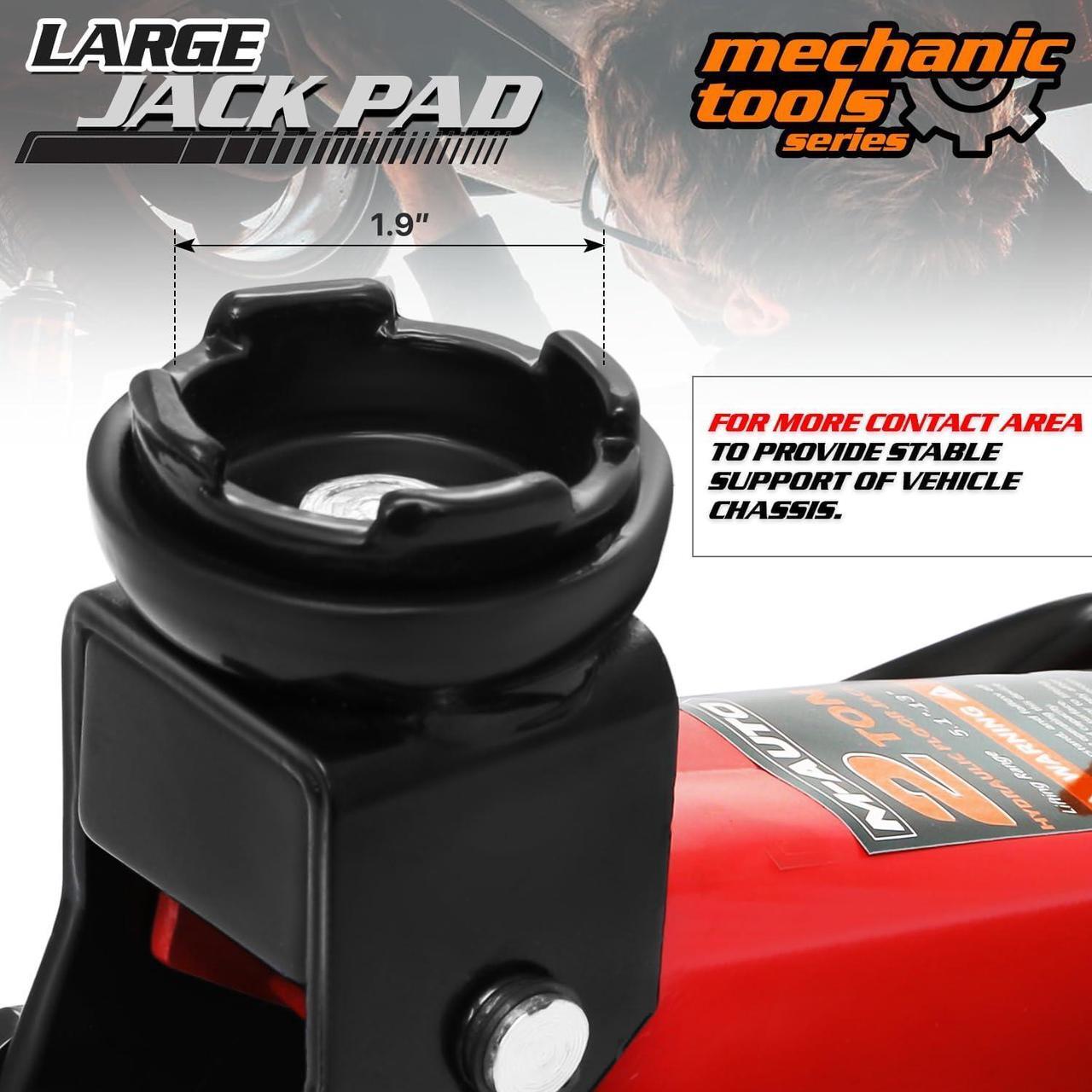 Alt view image 4 of 7 - Hydraulic Trolley Floor Jack Combo with 2 Jack Stands, 2 Ton (4000 lb) Capacity, Steel Car Jacks Adjustable Height 10 3/4" to 16 3/4", Car Lift Auto Repair Tools, Red (Set of 3)