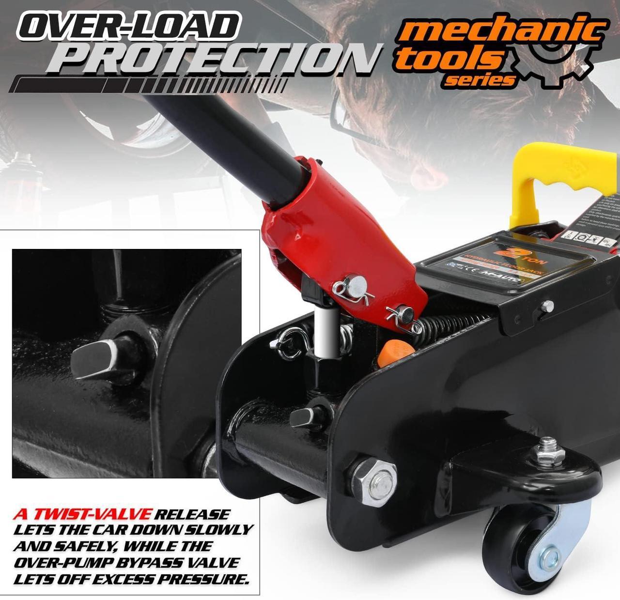 Alt view image 5 of 7 - Hydraulic Trolley Floor Jack Combo with 2 Jack Stands, 2 Ton (4000 lb) Capacity, Steel Car Jacks Adjustable Height 10 3/4" to 16 3/4", Car Lift Auto Repair Tools, Red (Set of 3)