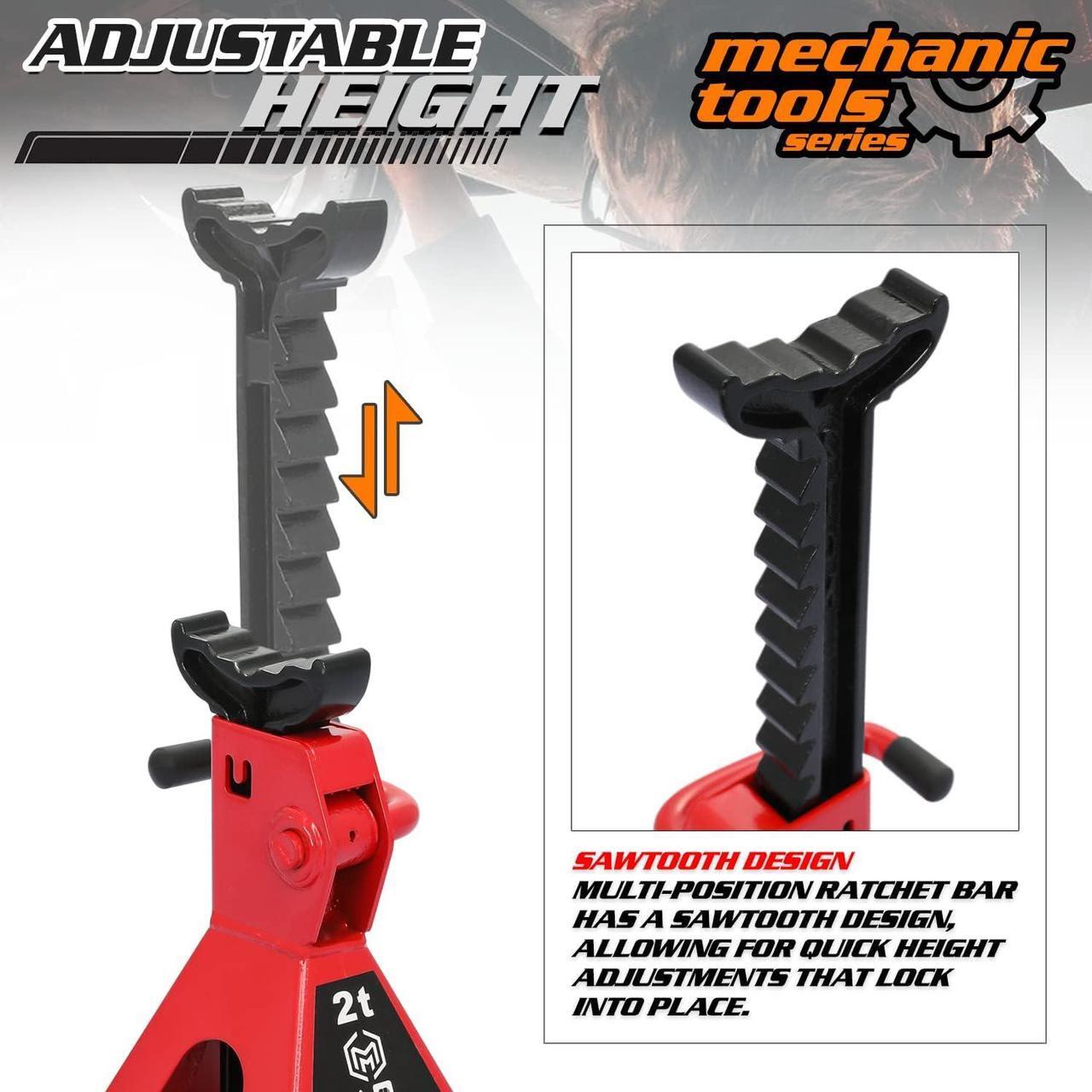 Alt view image 6 of 7 - Hydraulic Trolley Floor Jack Combo with 2 Jack Stands, 2 Ton (4000 lb) Capacity, Steel Car Jacks Adjustable Height 10 3/4" to 16 3/4", Car Lift Auto Repair Tools, Red (Set of 3)