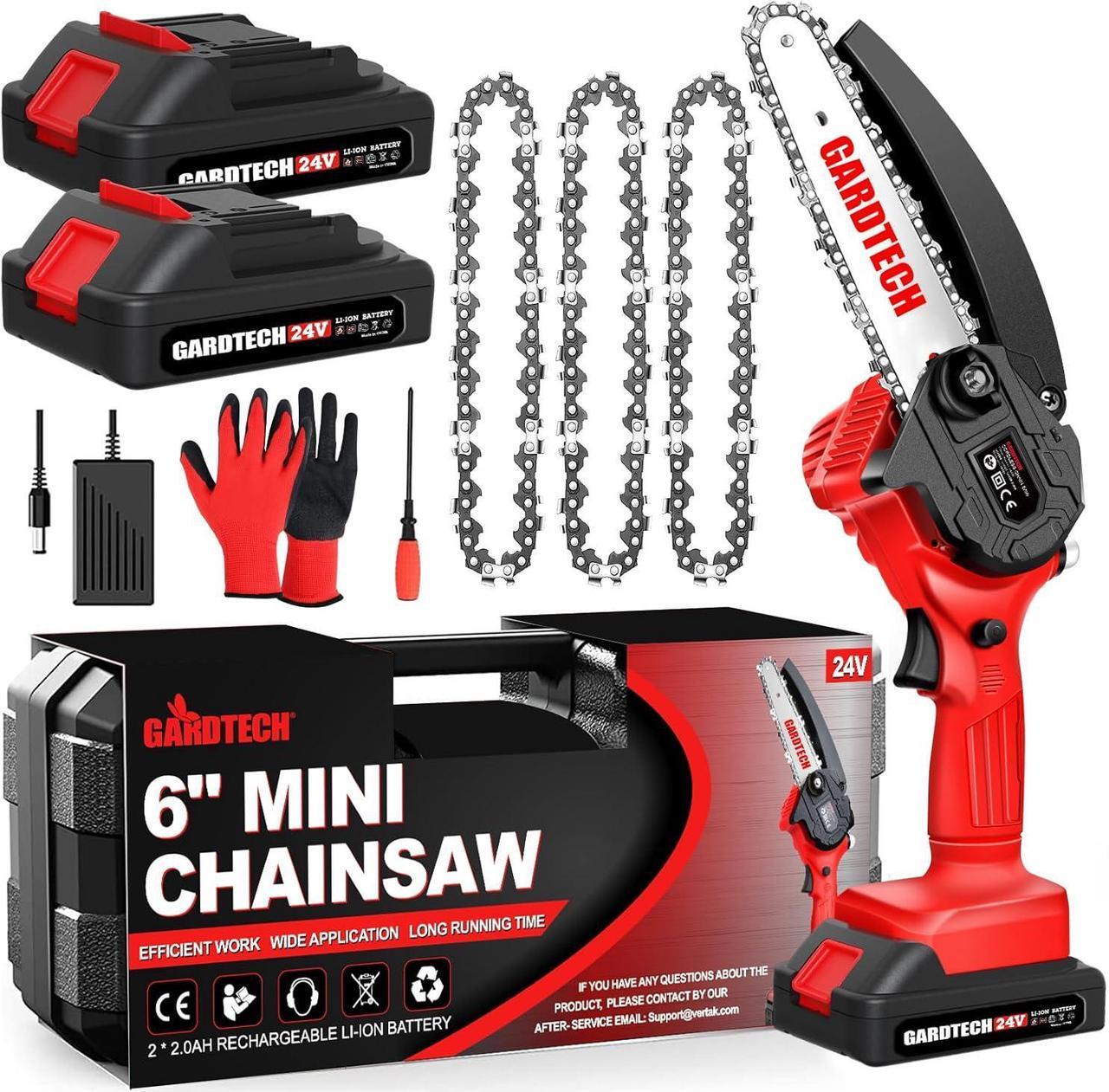 Main image of Mini Chainsaw 6 Inch, Gardtech Cordless Portable Electric Chain Saw Handheld Electric Chainsaws with 2023 Upgraded 4 Chains 2 Batteries Good for Olders, DIYer, Gardeners Continuously 2 Hours Work