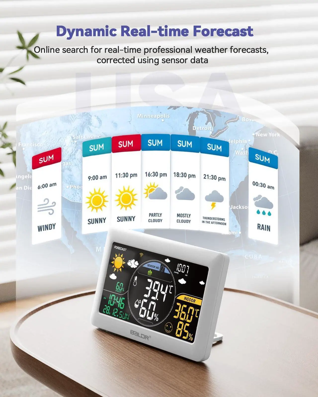 Alt view image 2 of 7 - WiFi Weather Station with 3 Wireless Sensors, APP Smart Control Thermometer with Real Time Internet Forecast and Large Color VA Display(White)