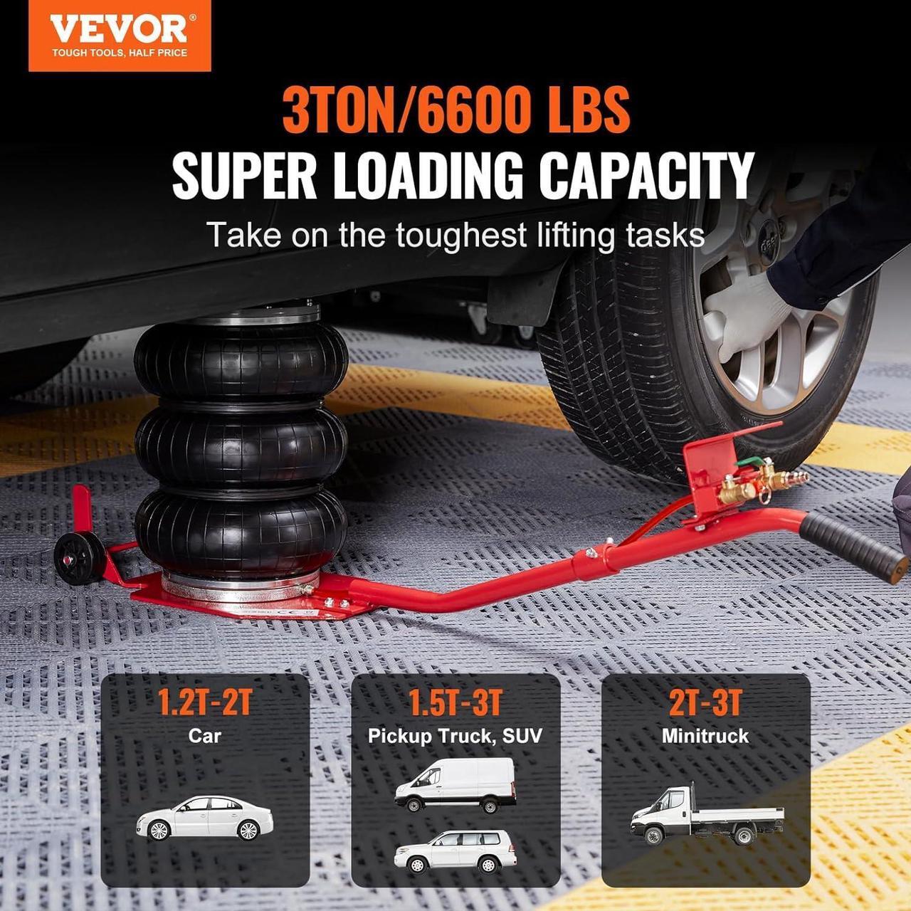 Alt view image 3 of 7 - Air Jack, 3 Ton/6600 lbs Triple Bag Air Jack, Airbag Jack with Six Steel Pipes, Lift up to 17.7 inch/450 mm, 3-5 s Fast Lifting Pneumatic Jack, with Long Handles for Cars, Garages, Repair, (Red)
