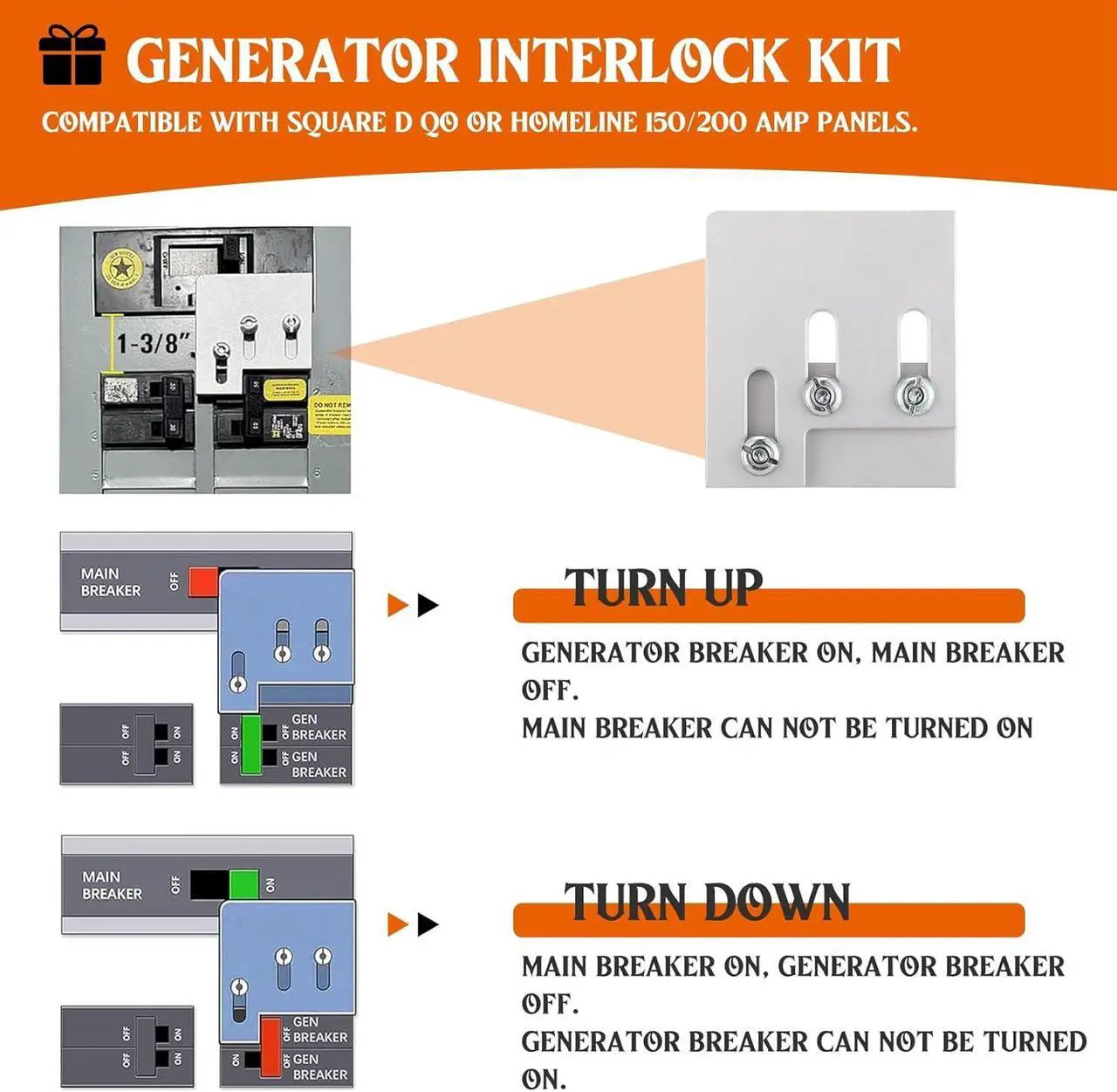 Alt view image 6 of 7 - 30 Amp 10FT Generator Cord and Pre-Drilled Power Inlet Box, 4 Prong NEMA L14-30P/L14-30R 125V/250V 7500W 10 Gauge Heavy Duty Extension Cord with Generator Interlock Kit, ETL Listed