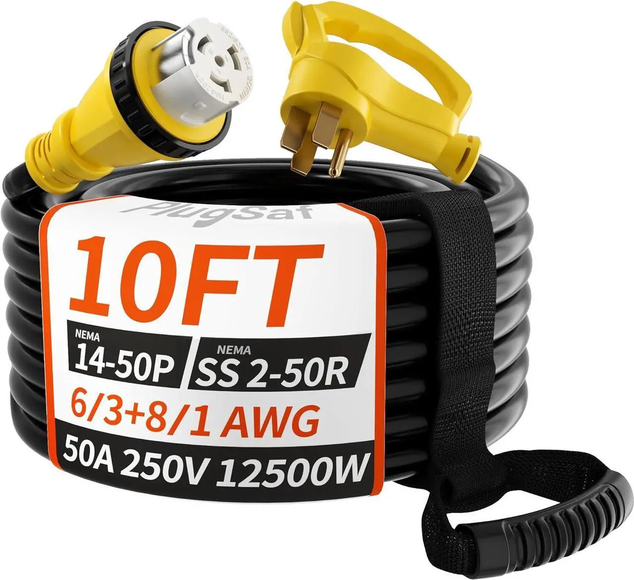 Main image of 50 Amp Generator Cord, 10FT 50 Amp RV Extension Cord with Twist Lock, Generator Cord 50A 4 Prong, NEMA 14-50P to SS2-50R Heavy Duty 6/3+8/1 AWG STW Wire for RV Camper & Generator to House