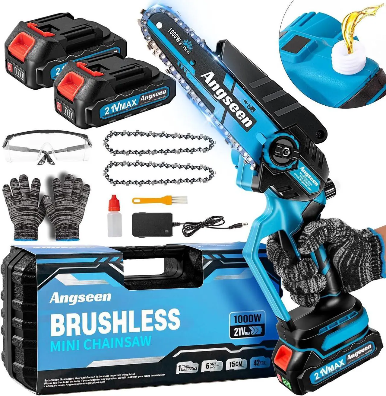 Main image of Mini Chainsaw 6 Inch,1000W Brushless Motor Electric Chainsaw Cordless with 4000mAh Batteries & Auto Oiler-System, Small Chainsaw Battery Powered for Tree Branches Trimming Wood Cutting