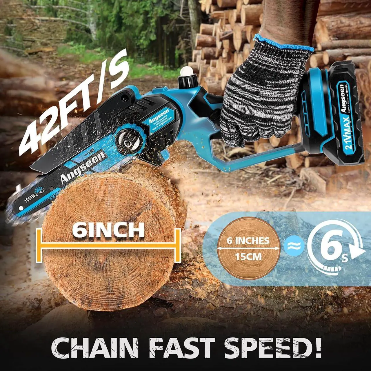 Alt view image 2 of 6 - Mini Chainsaw 6 Inch,1000W Brushless Motor Electric Chainsaw Cordless with 4000mAh Batteries & Auto Oiler-System, Small Chainsaw Battery Powered for Tree Branches Trimming Wood Cutting