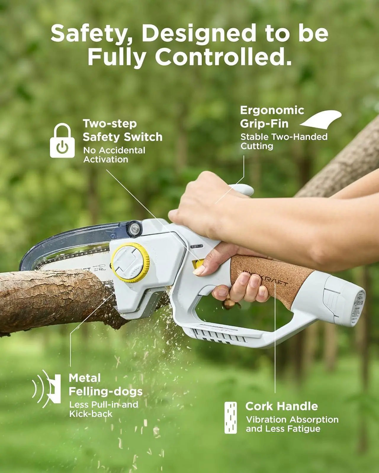 Alt view image 4 of 6 - BB-Shark 4" Cordless Mini Chainsaw, Brushless Electric Chainsaw with 2 Battery and Charger, Portable Handheld Chainsaw for Tree Trimmer, Courtyard and Garden, Best Gift For Family