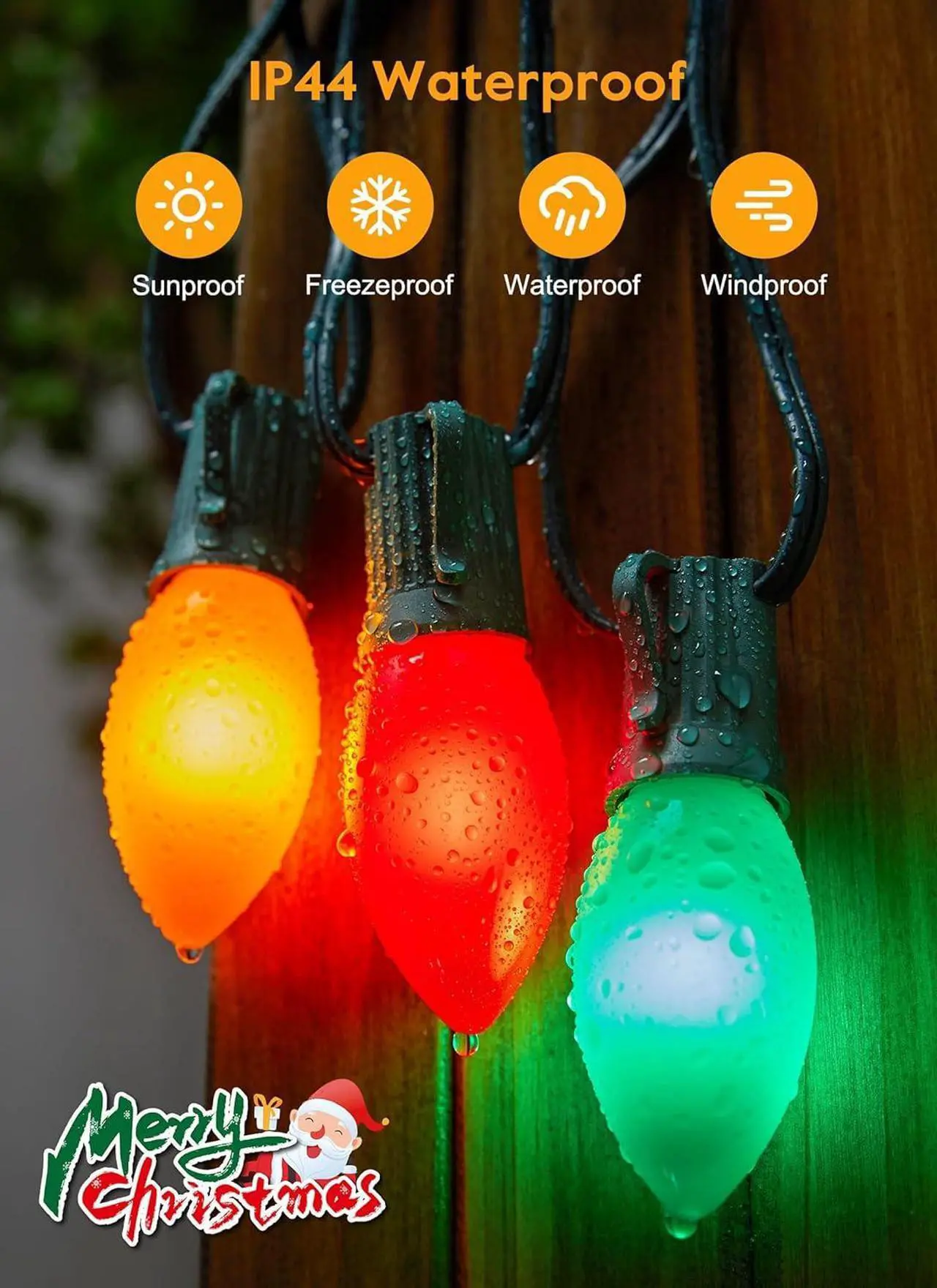 Alt view image 2 of 7 - C9 LED Christmas Lights Outdoor, 100 Feet C9 String Lights with 50 Shatterproof C9 Bulbs, Waterproof Connectable Christmas Tree Lights for Outside Roofline Patio Xmas Decorations, Multicolor